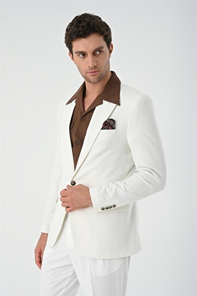 Antioch Ecru Metal Single Button Men's Blazer Jacket