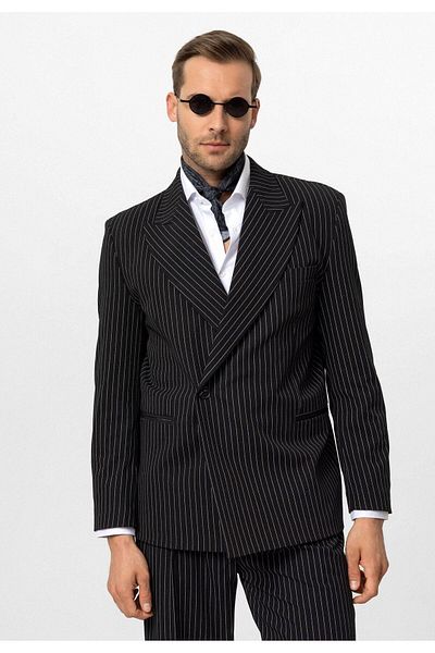 Antioch Men's Blazer - Black Striped and Double Breasted Cut Jacket