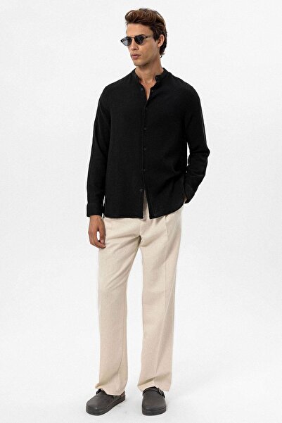 Antioch Black Men's Woven Shirt with Judge Collar