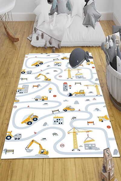 Else Halı İnşaat İş Makineleri Desenli Erkek Çocuk Odası Halısı Yıkanabilir K...