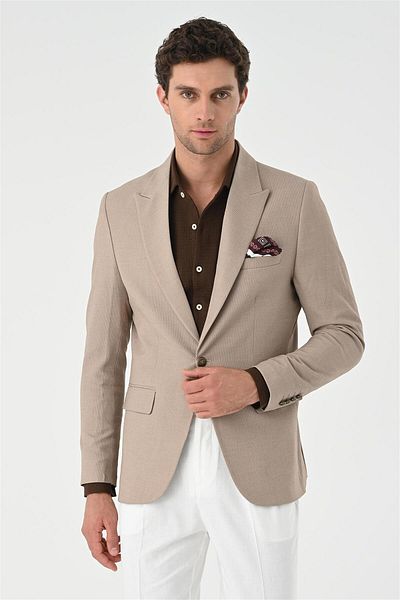 Antioch Beige Metal Single Button Men's Blazer Jacket