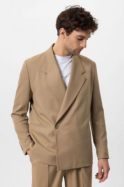 Antioch Camel Double Breasted Closure Fleto Men's Blazer Jacket with Pockets