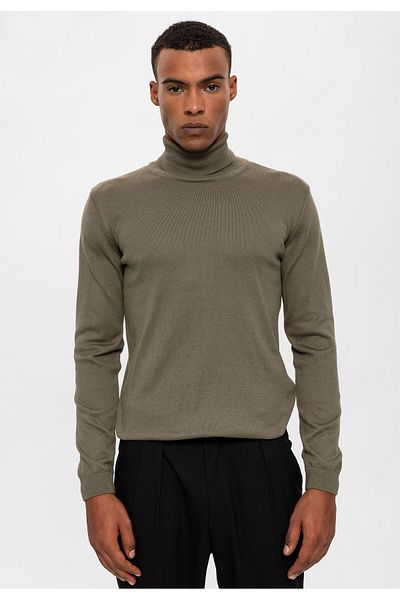Antioch Light Khaki Full-Necked Men's Knitwear
