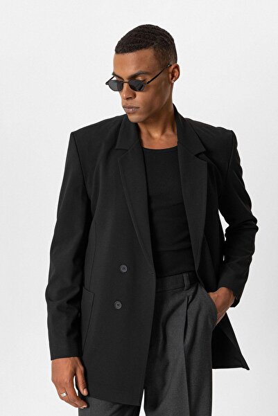 Antioch Black Bag Pocket Double Breasted Men's Blazer Jacket