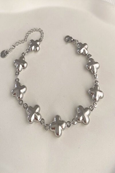 DEMOKAN سوار نسائي من الفولاذ على شكل صف بالون البرسيم