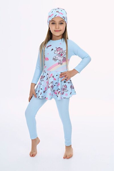 Minigimin Cicileri طقم ملابس سباحة للفتيات الصغيرات باللون الأزرق الفاتح - لل...