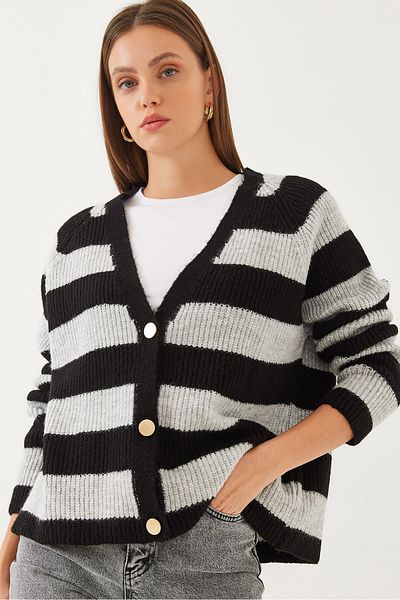 Bianco Lucci Women's Striped Three-Button Knitwear Cardigan 20247538