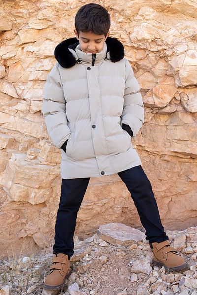 Cansın Mini Gray Fur Lined Detachable Hooded Boy's Puffer Jacket 19693