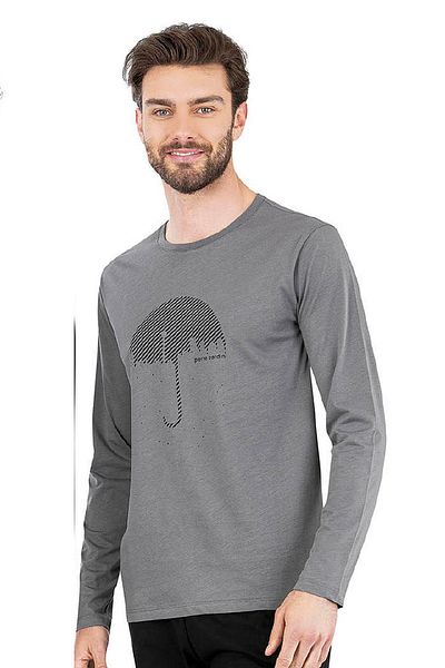 Pierre Cardin 6070 Ανδρικό γκρι μακρυμάνικο κοστούμι πιτζάμες με στρογγυλή λαιμόκοψη