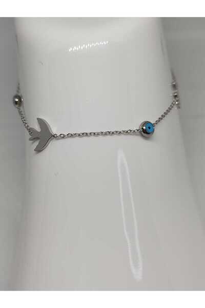 FOR YOU TAKI by Ezgi خلخال نسائي من الفولاذ المقاوم للصدأ مزين بالخرز على شكل عين الشر