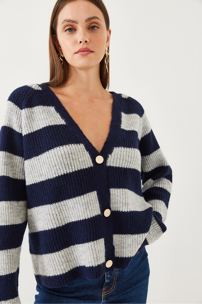 Bianco Lucci Women's Striped Three-Button Knitwear Cardigan 20247538