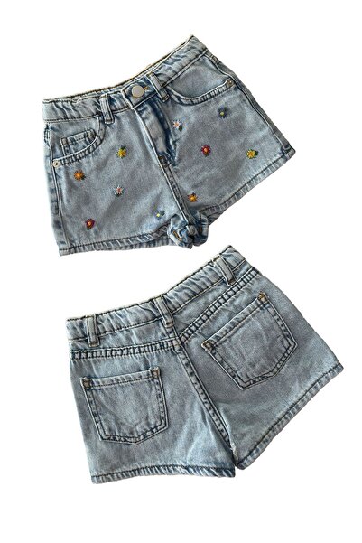 Minigimin Cicileri Τζιν σορτς για κορίτσια Little Girl - Κεντημένο με λουλούδια, γαλάζιο