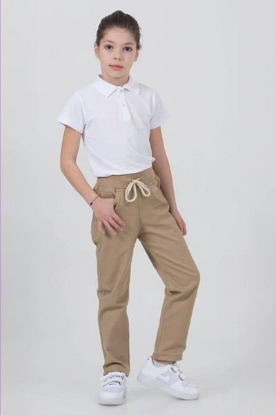 Minigimin Cicileri Unisex Canvas School Kids Trousers - Straight Leg, Elastic Waist, Camel