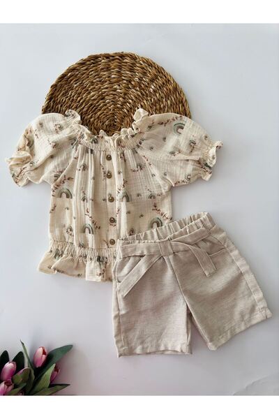 Minigimin Cicileri Set de muselină, cu mâneci pepene verde, pantaloni scurți ...