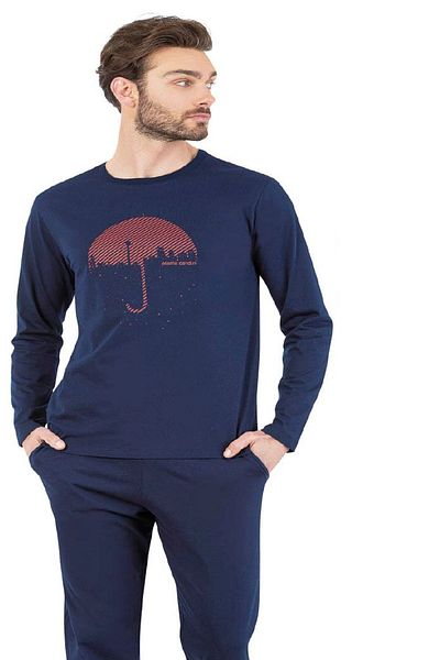 Pierre Cardin 6070 Ανδρικό κοστούμι πιτζάμες με μακρυμάνικο στρογγυλό γιακά Navy Blue