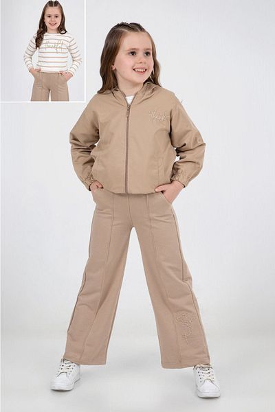 Minigimin Cicileri Комплект от 3 бродирани дъждобрана с качулка за момиче "My Little One's" - кафяв