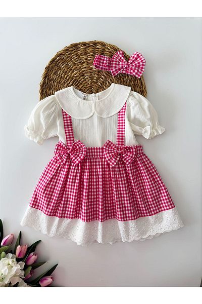 Minigimin Cicileri Rochie pentru fete din bumbac festonat Vichy Vichy Min's Fuchsia