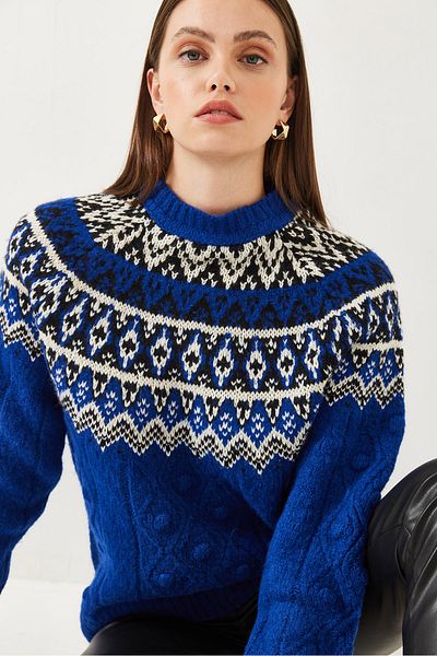 Bianco Lucci Női nyakú, mintás jacquard kötöttáru pulóver 20246854