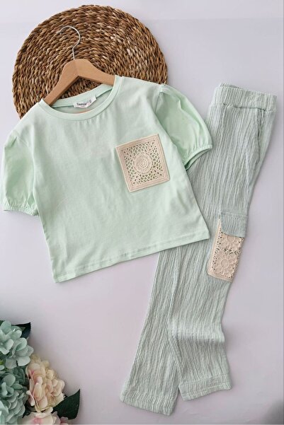 Minigimin Cicileri مجموعة النادل للفتيات الصغيرات باللون الأخضر المائي مع تفا...