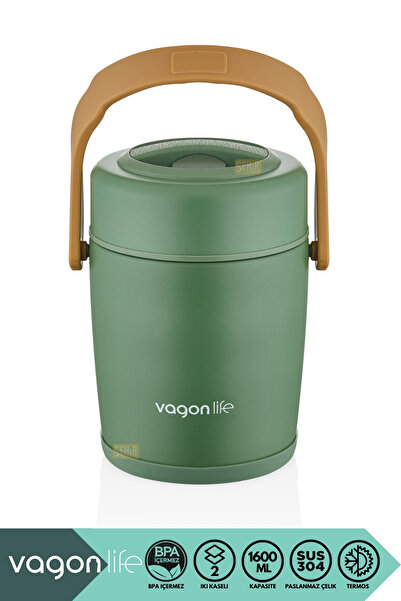 Vagonlife Bento 1600ml Lunchbox Yeni Koleksiyon 2 Kaseli 4-6Saat Termos Özellikli Çelik SeferTası Yemek Kutusu
