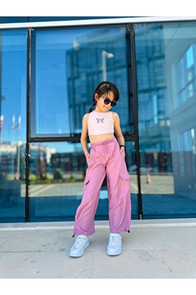 Minigimin Cicileri Girl - Dusty Rose My Little Butterfly Printed Parachute Pants Set