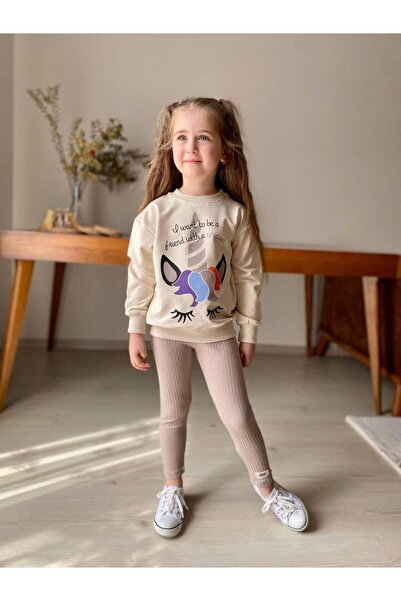 Minigimin Cicileri Set de 2 piese cu imprimeu Uncrn pentru fetiță - Bej Lover...