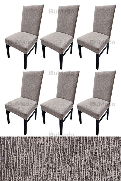 Bumedo طقم كراسي جاكار ليكرا مرن مكون من 6 قطع - غطاء مطاطي عالي الجودة (6 قطع)