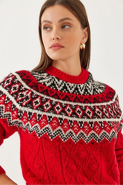 Bianco Lucci Női nyakú, mintás jacquard kötöttáru pulóver 20246854
