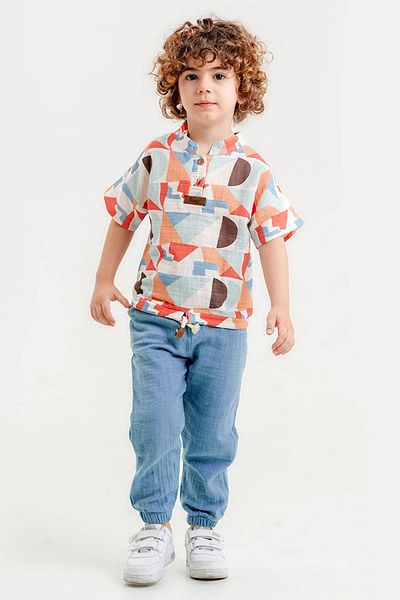 Minigimin Cicileri Costum de flori din muselină cu model asimetric pentru băiat - albastru