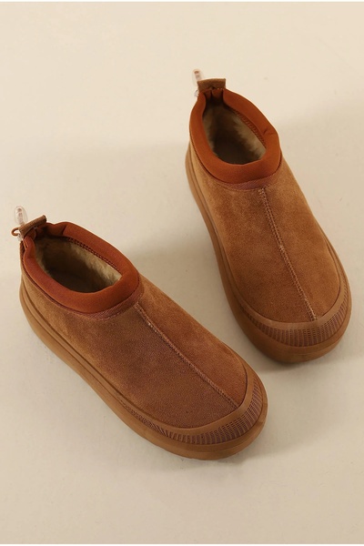 POLENS Kadın Taba İçi Yünlü Kürklü Lastikli Ultra Mini Bot & Bootie