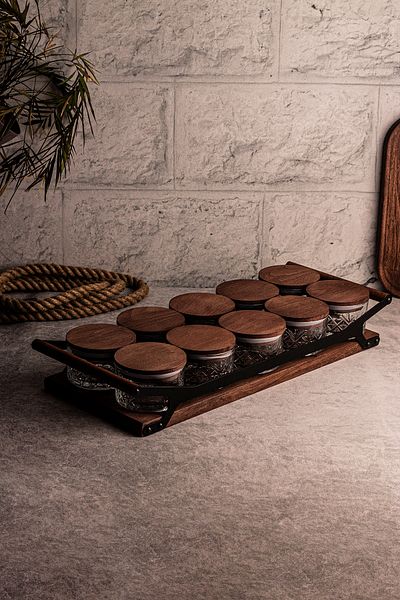 Snippy Milla Grade Round Glass Snack Bowl - Breakfast Glass with 10 Wooden Vacuum Trays 235 ml