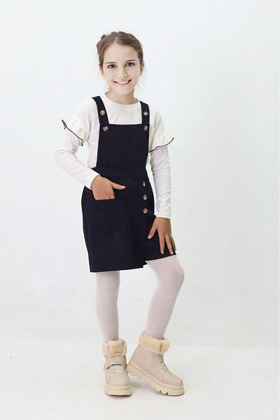 Minigimin Cicileri Black Gabardine Salopet and Flowers Buttoned My Mini Set of 2