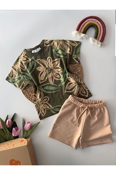 Minigimin Cicileri Costum verde unisex din bumbac pieptănat - Pantaloni scurți cu model Fanny of My Mini