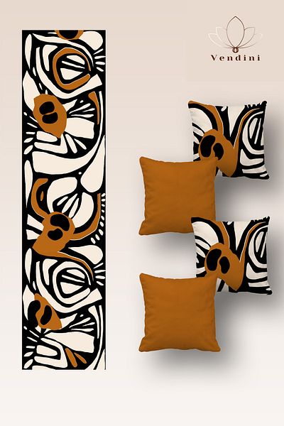 Vendini Quality Fabric, Vibrant Colors Runner and 4 Throw Pillow Covers Set