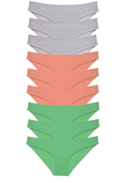 Royaleks 9 Pieces Grey Powder Green Lycra Women's Slip Panties