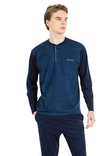 Pierre Cardin 6024 Ανδρικό Σετ Πιτζάμες Ζακάρ Μακρυμάνικο Saks