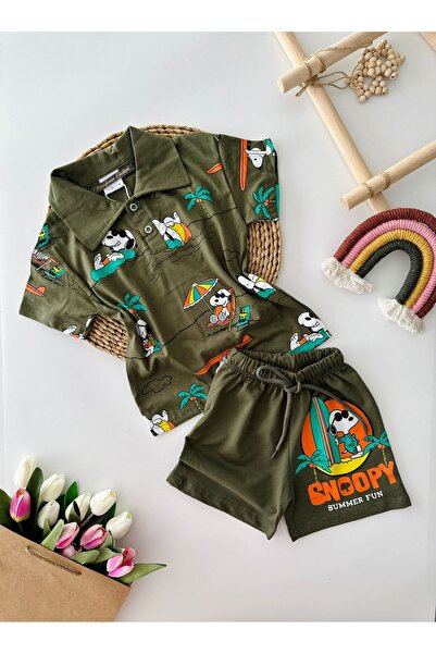 Minigimin Cicileri Dečački set - Snpy Surf Štampano , sa kragnom, kaki