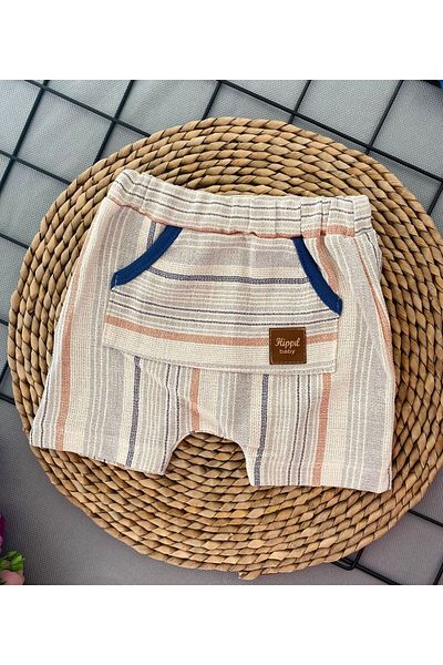 Minigimin Cicileri Orange Linen 2-piece Baby Set with Shorts and Bow Tie