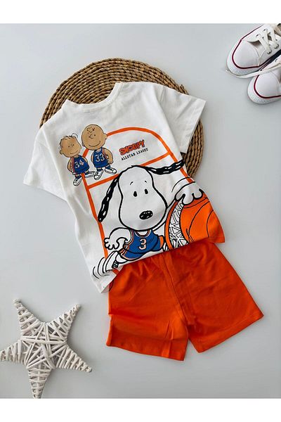 Minigimin Cicileri Boy's Shorts Set - My Little One, Snpy Allstar Character Printed, Orange