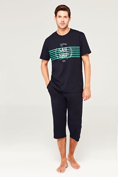 Mod Collection 3653 Чоловічий темно-синій комплект піжами капрі
