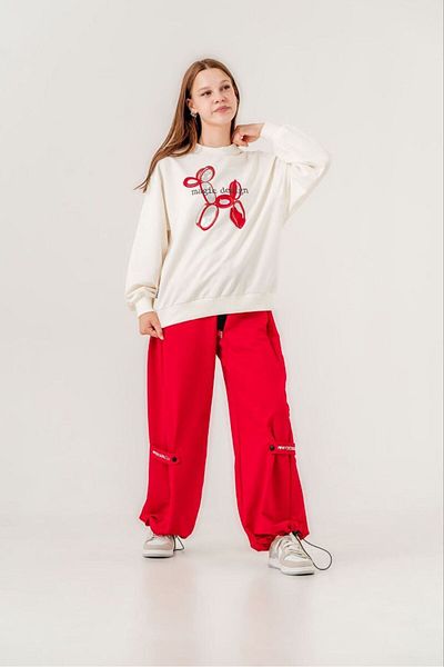 Minigimin Cicileri 9-15 Years Old Young Girl Tracksuit Set - Magic Design, Ecru Red Baby's Flowers