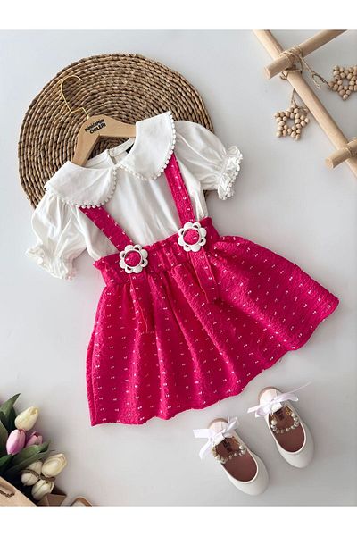 Minigimin Cicileri Fuchsia My Mini's Flowers Daisy Buckle Baby Collar Skirt Set