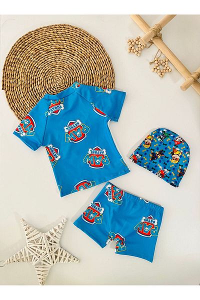 Minigimin Cicileri Băiat - Costum de baie cu mânecă scurtă pentru copilul meu Cicileri, albastru
