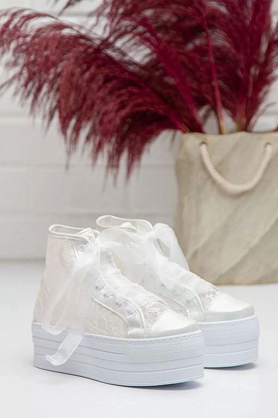 MFT AYAKKABI 6 cm High Wedge Heeled Lace Wedding Dress Shoes