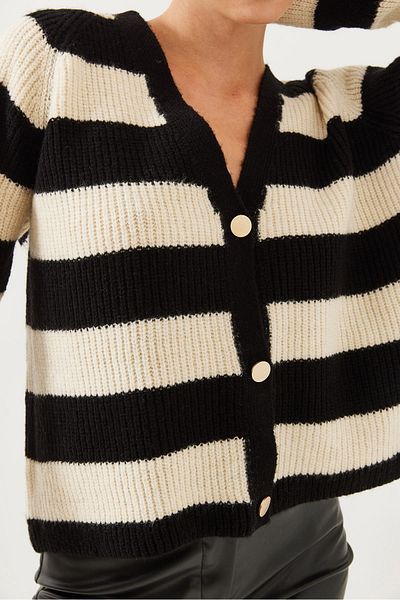 Bianco Lucci Women's Striped Three-Button Knitwear Cardigan 20247538