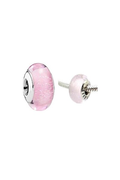 Defne Silver Pink Glitter Murano Charm
