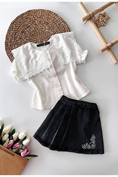 Minigimin Cicileri Set de 2 piese pentru fetiță cu guler lat și detaliu broda...