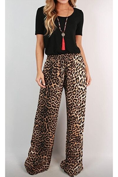 BY HANDE TASARIM Sandy Patterned Leopard Elastic Women's Trousers