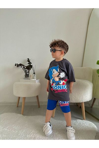 Minigimin Cicileri Snc Hedgehog Printed Summer 2-Piece Set for Boy - Anthracite