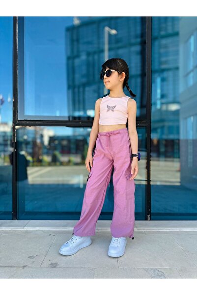 Minigimin Cicileri Girl - Dusty Rose My Little Butterfly Printed Parachute Pants Set